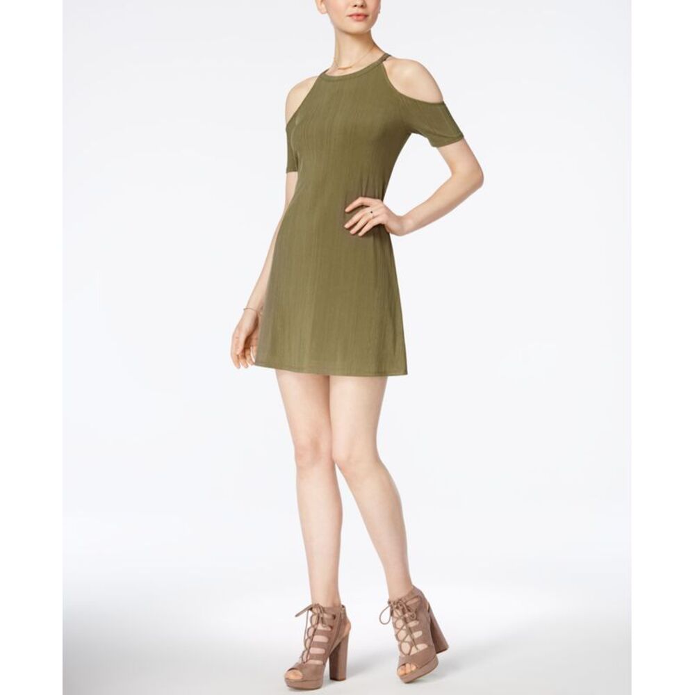 Bar III Pleated Cold Shoulder Dress